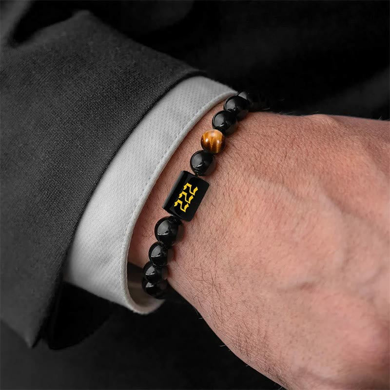 Olivenorma Bracciale con perline di ossidiana da 10 mm, numero alla moda 000-999