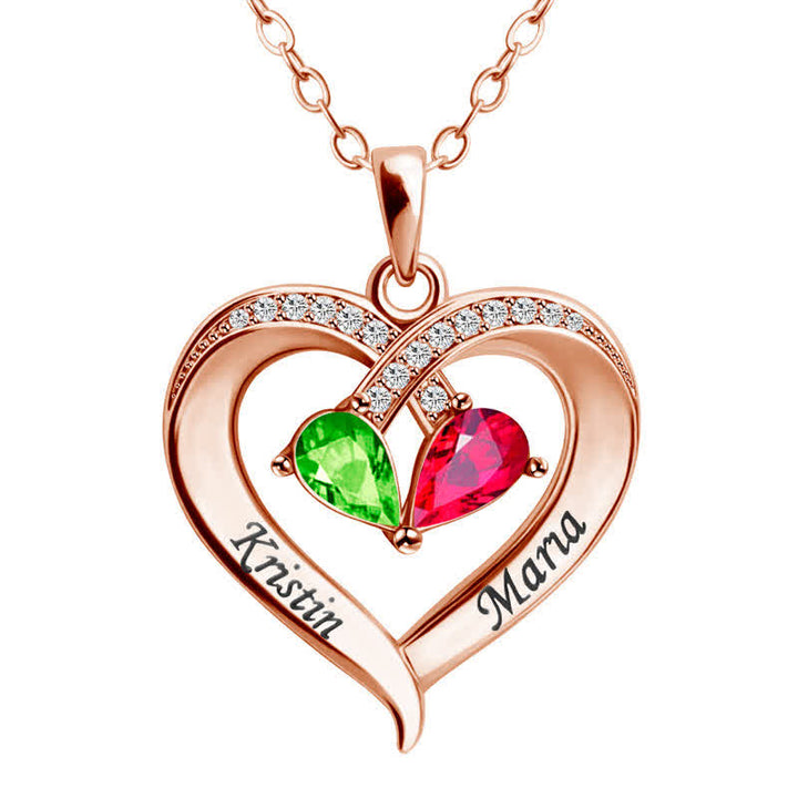 Collana personalizzata e incisa con pietre portafortuna a forma di cuore Olivenorma