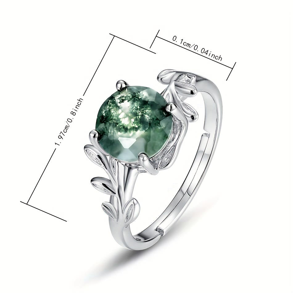 Olivenorma Elegante anello regolabile a forma di foglia in agata muschiata