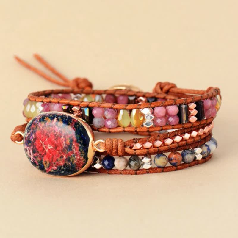 Bracciale avvolgente in agalmatolite rosa naturale di pietra dell'imperatore Olivenorma