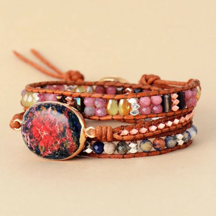 Bracciale avvolgente in agalmatolite rosa naturale di pietra dell'imperatore Olivenorma