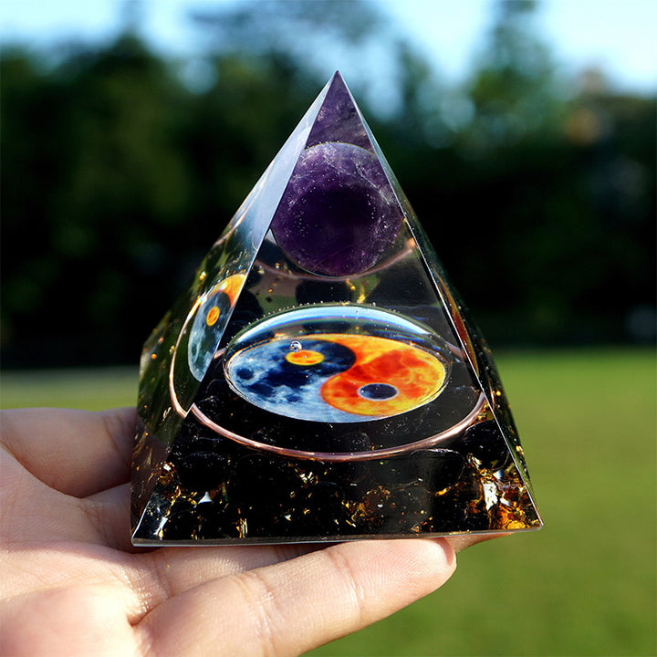 Olivenorma Ametista Yin Yang Serie Piramide Orgonica Bilanciata 