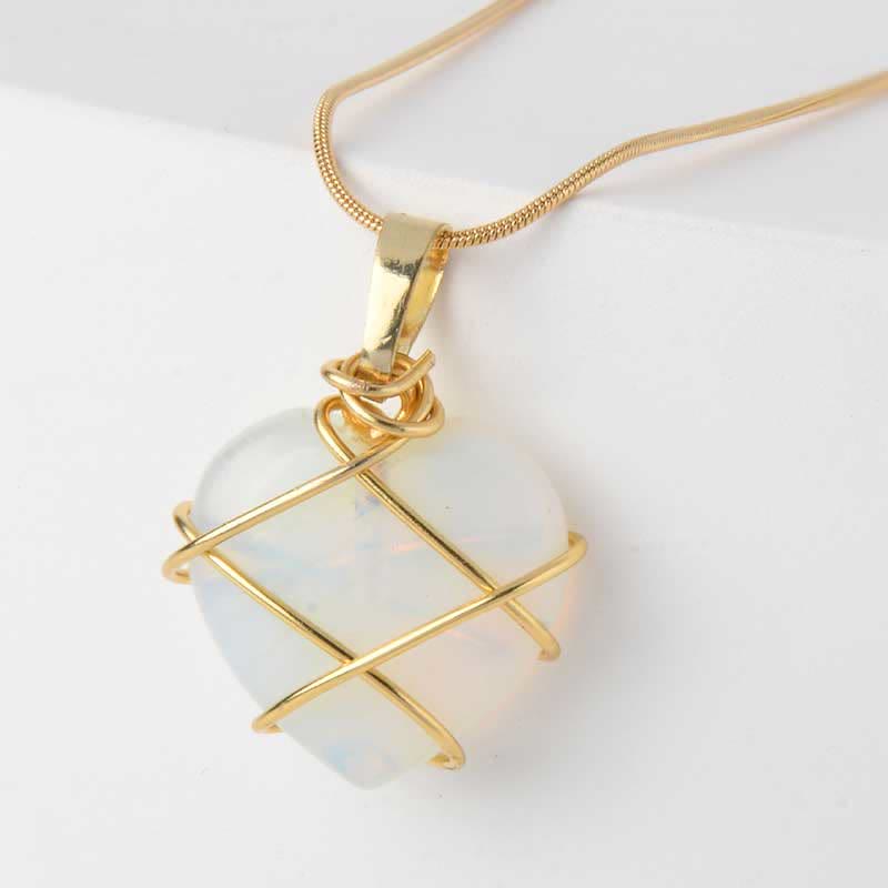 Collana con pietra preziosa a forma di cuore in quarzo rosa Olivenorma 
