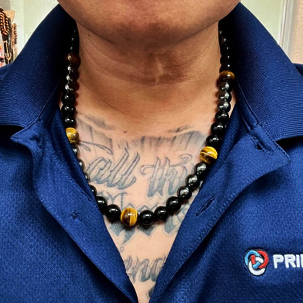 Collana di perle di ematite, occhio di tigre, ossidiana e cristallo curativo Olivenorma