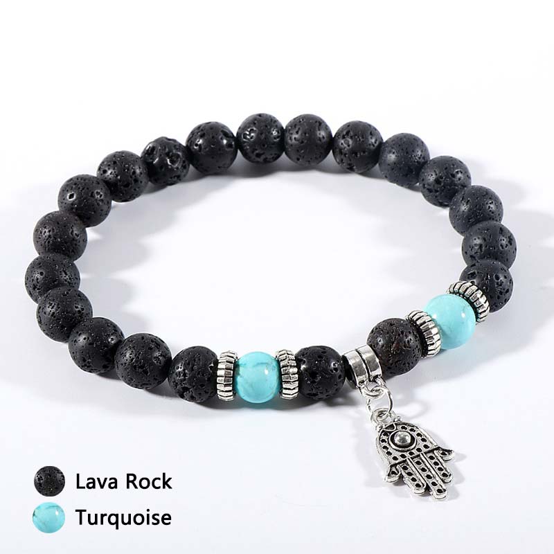 Bracciale in pietra lavica con occhio di tigre e malachite