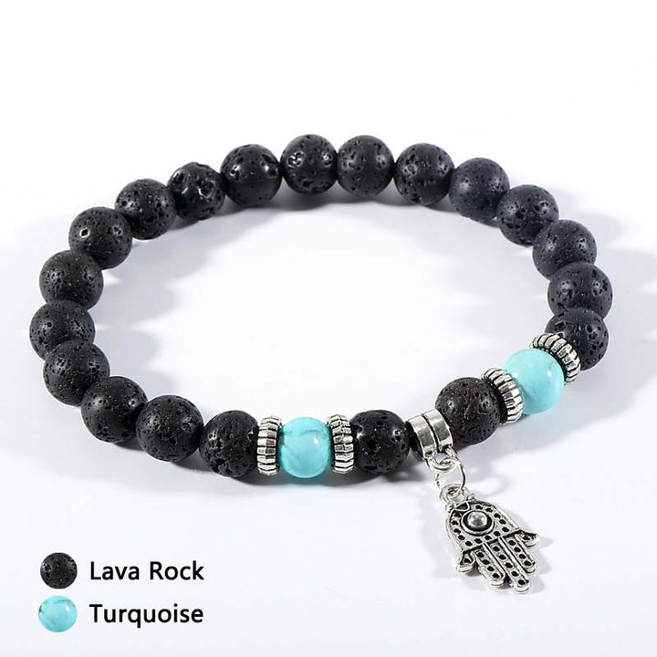 Bracciale in pietra lavica con occhio di tigre e malachite