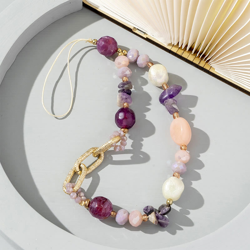 Olivenorma - Cinturino per telefono con catena di perline in pietra irregolare naturale