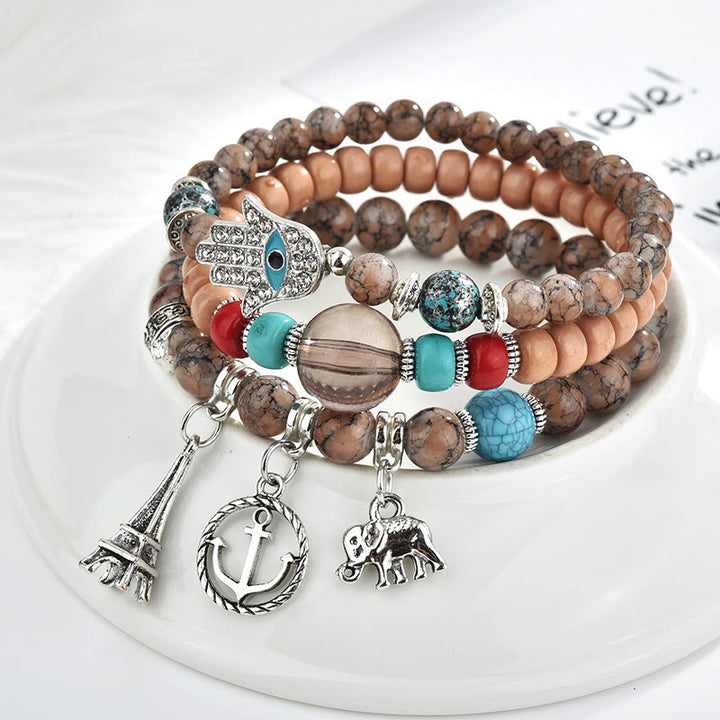 Olivenorma Elephant Tower Evil Eye Bracciale Hamsa Set
