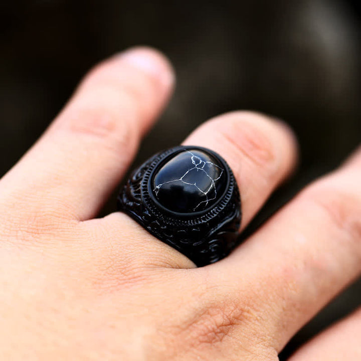 Anello in acciaio inossidabile turchese nero Olivenorma