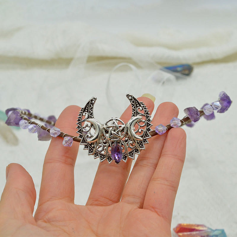 Olivenorma Corona di Luna con Cristallo Bianco e Ametista Naturale 