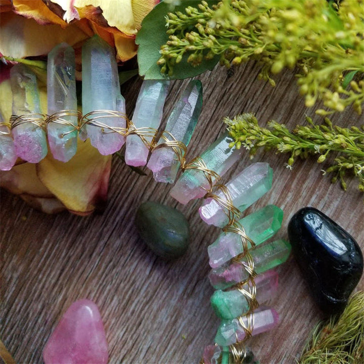 Olivenorma Cerchietto per capelli con corona arcobaleno in cristallo naturale, copricapo da sposa
