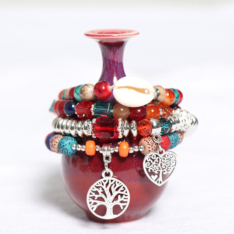 Olivenorma Albero della vita Cuore Ciondolo Braccialetto di perline Set 