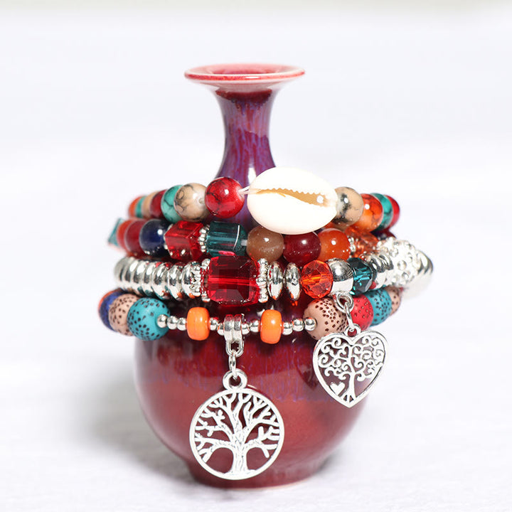 Olivenorma Albero della vita Cuore Ciondolo Braccialetto di perline Set 