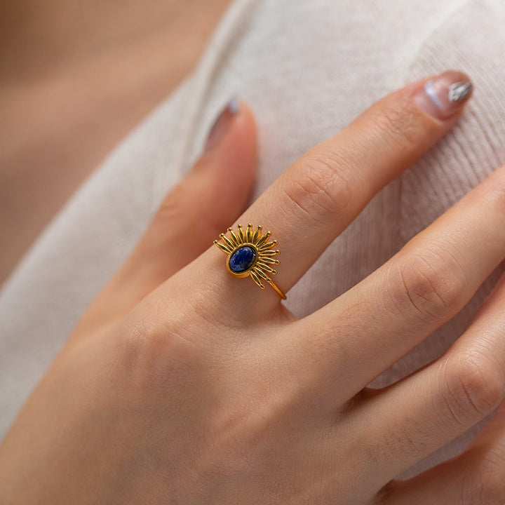 Anello Olivenorma in acciaio inossidabile placcato oro 18k con lapislazzuli 