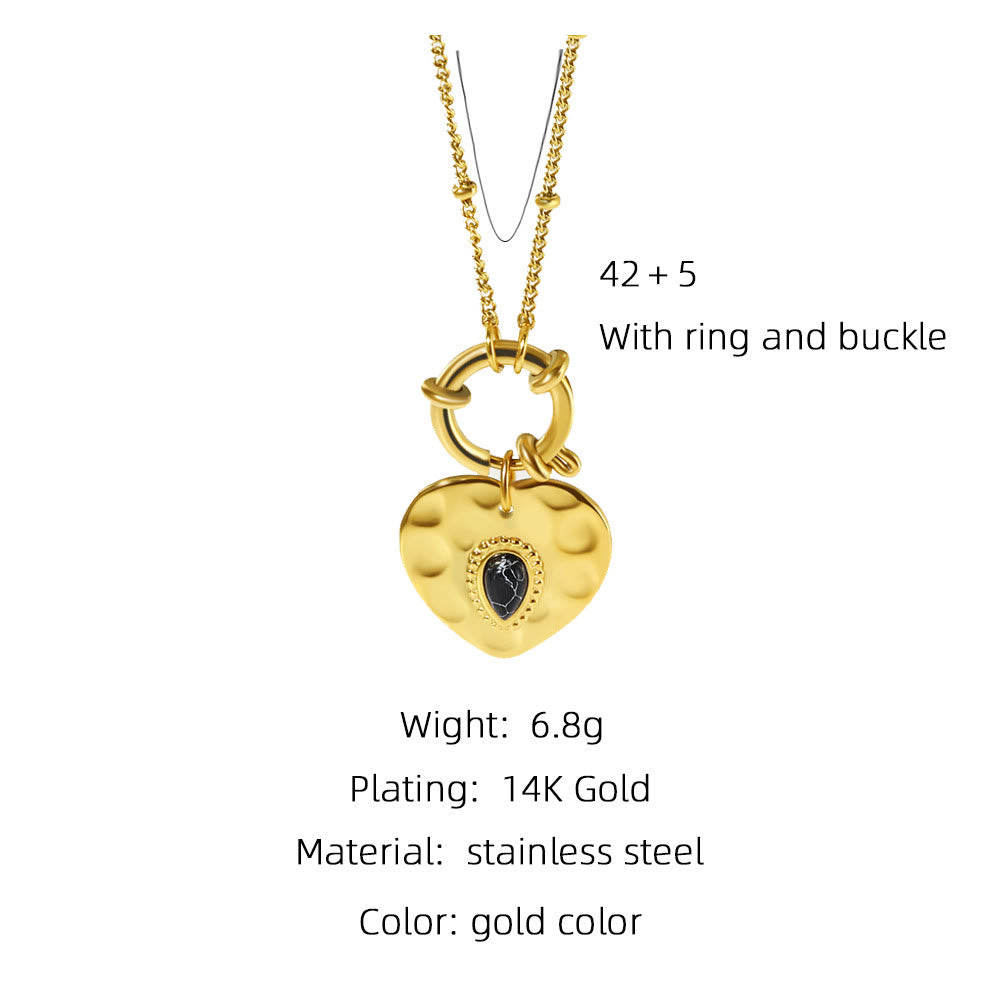 Collana con ciondolo in acciaio al titanio con cuore turchese nero Olivenorma 