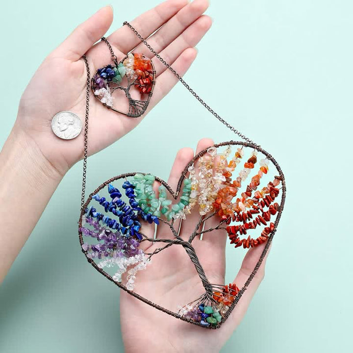 Olivenorma Cuore Forma Chakra Albero della Vita Cristallo Dream Catcher