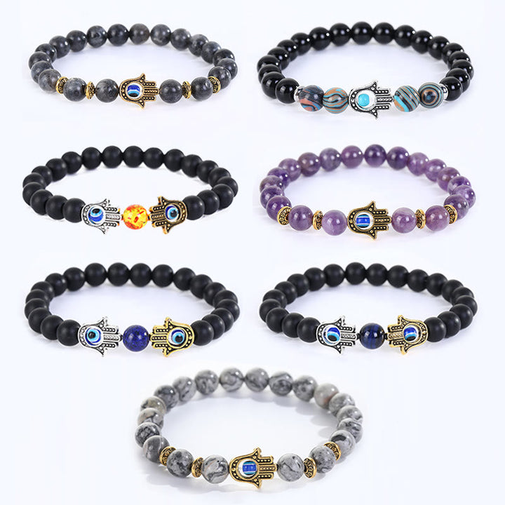 Olivenorma Bracciale Hamsa con perline di pietra di cristallo naturale e malocchio