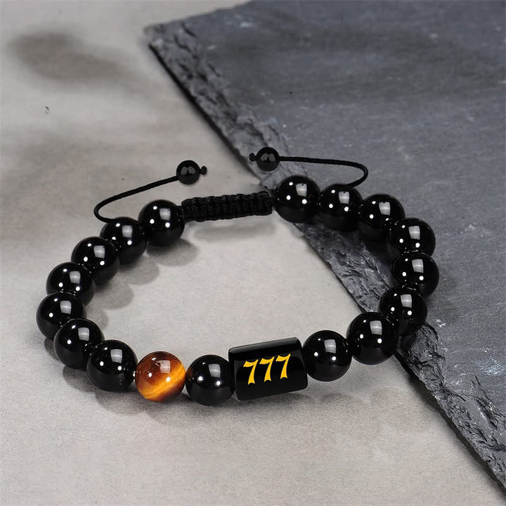 Olivenorma Bracciale con perline di ossidiana da 10 mm, numero alla moda 000-999