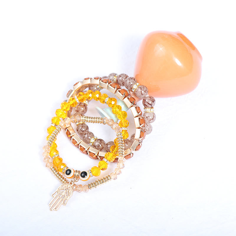Olivenorma Evil Eye Hamsa Braccialetto di perline a quattro strati
