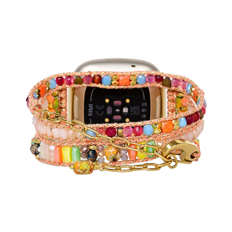 Cinturino per orologio Fitbit intrecciato a mano con perline di cristallo arancione Olivenorma