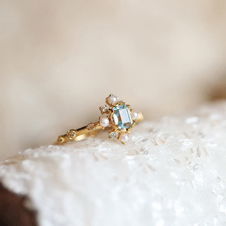 Olivenorma Anello in argento sterling S925 di lusso con perla acquamarina leggera 