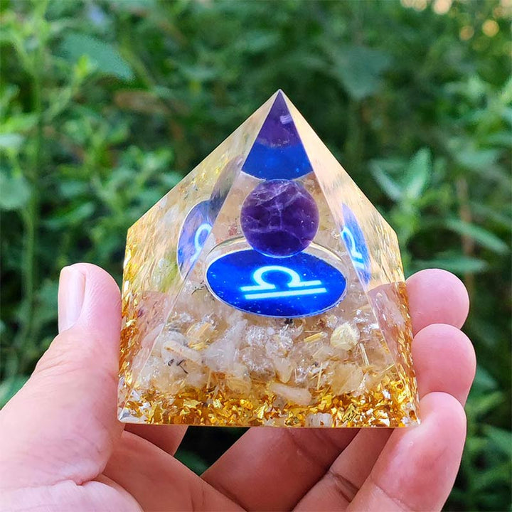 Ametista Olivenorma con Quarzo Ialino Bilancia Zodiaco Orgone Piramide