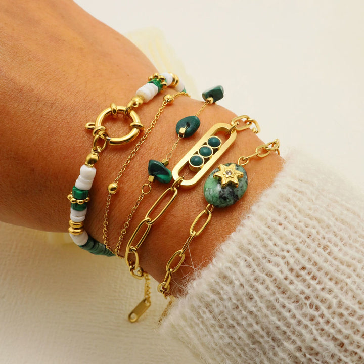 Set di bracciale impilabile Olivenorma Natural Stone in acciaio al titanio 