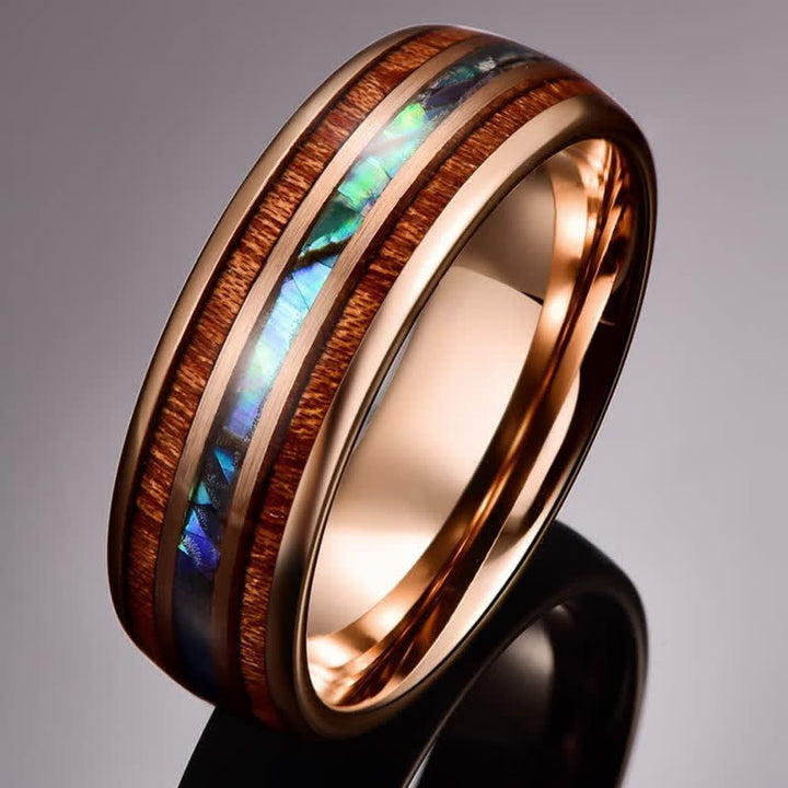 Anello Olivenorma in legno di Koa e conchiglia di abalone in carburo di tungsteno 