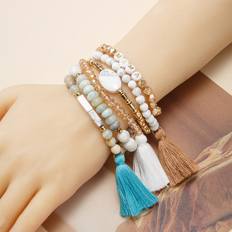 Olivenorma Set di 6 bracciali in cristallo naturale inciso