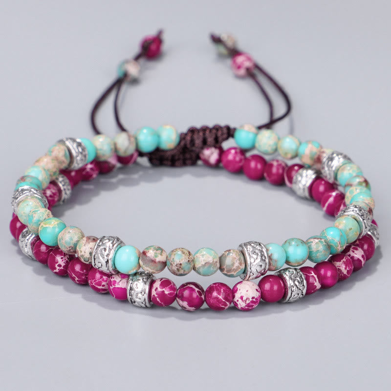 Bracciale intrecciato con perline in pietra imperiale multicolore naturale Olivenorma 