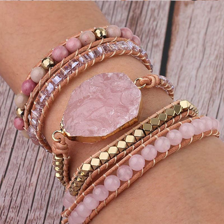 Bracciale in pietra di quarzo rosa Olivenorma 