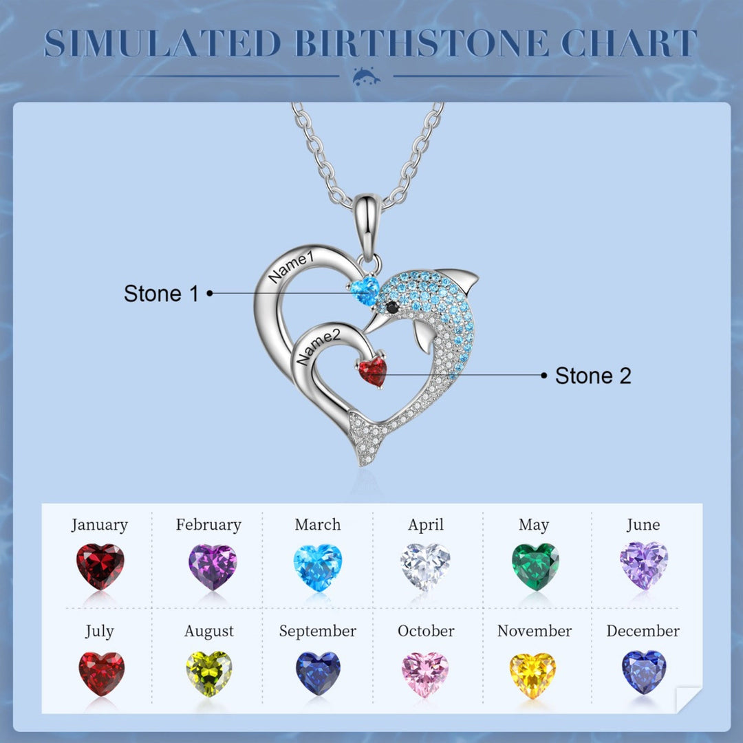 Collana con ciondolo in pietra incisa a forma di cuore di delfino Olivenorma - Argento - 2 Pietra portafortuna - image 1