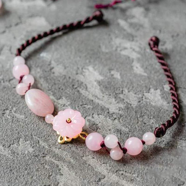 Bracciale alla caviglia in quarzo rosa Il Fiore dell'Amore