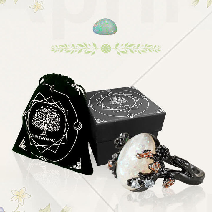 Olivenorma "Midnight Blossom": -Anello Magic Tree Opal