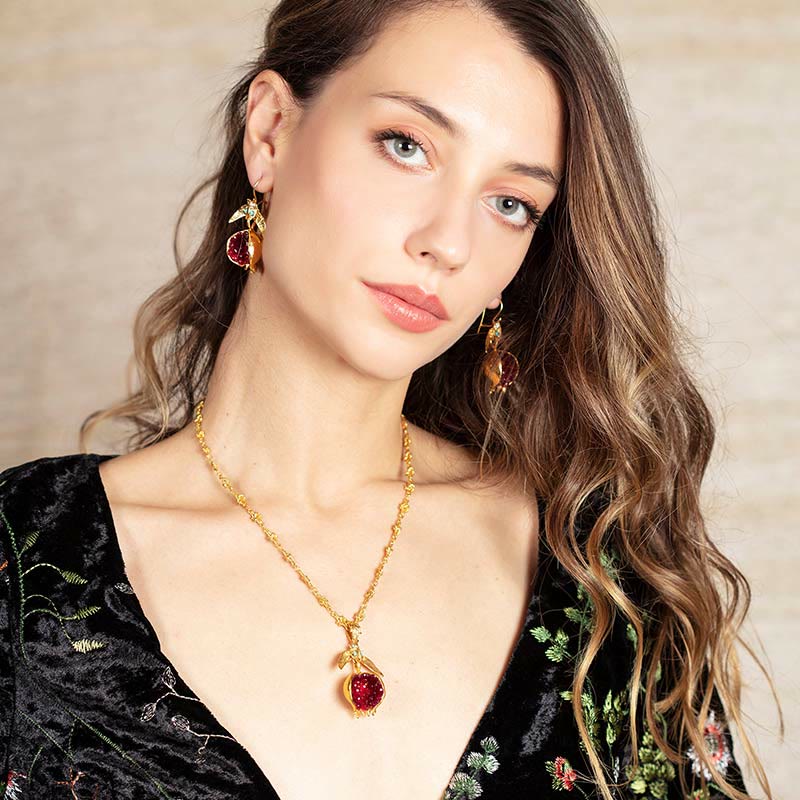 Olivenorma Orecchini alla moda con semi di melograno portafortuna