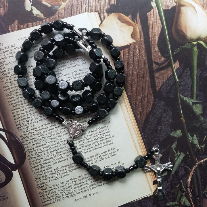 Collana rosario in legno quadrato nero Olivenorma con croce 