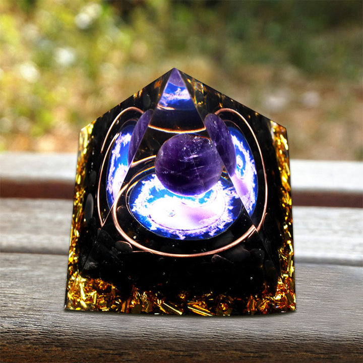 Piramide di orgone di tormalina nera e ametista Olivenorma 
