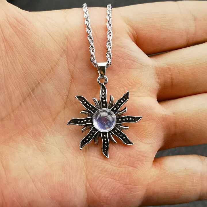 Collana con ciondolo a forma di girasole in pietra di luna naturale Olivenorma