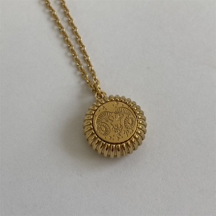 Olivenorma Zodiaco Rotondo Ciondolo Collana in Acciaio al Titanio Oro 18k