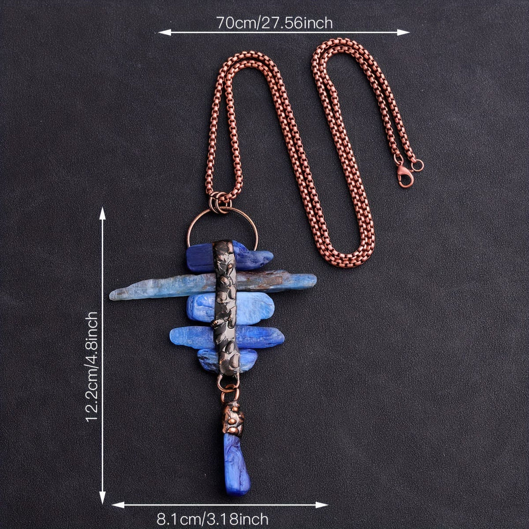 Collana con nappa a sei maglie in pietra originale cianite irregolare Olivenorma