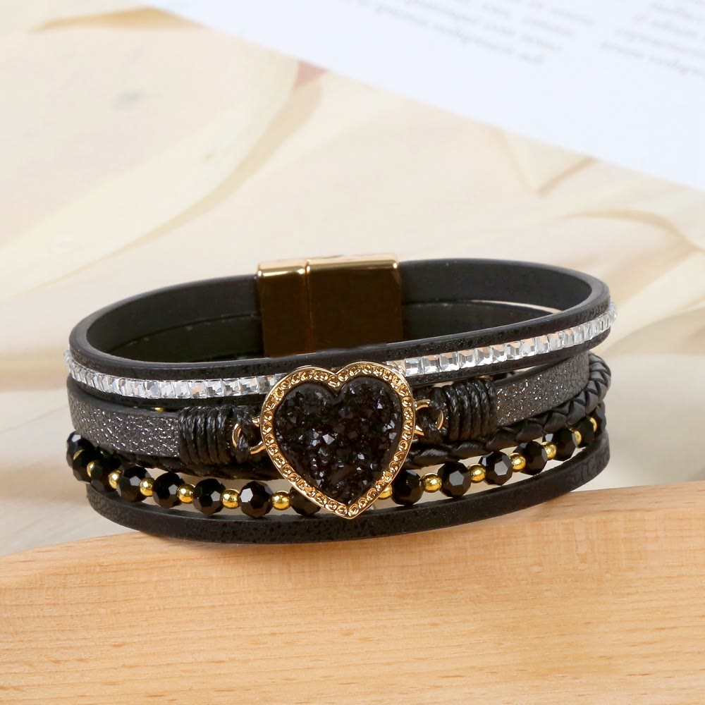 Bracciale in pelle intrecciata multistrato a forma di cuore Olivenorma