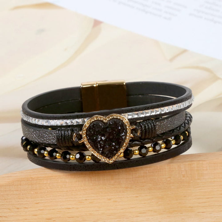 Bracciale in pelle intrecciata multistrato a forma di cuore Olivenorma
