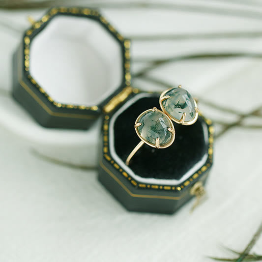 Anello in argento 925 con agata muschiata ovale naturale Olivenorma 