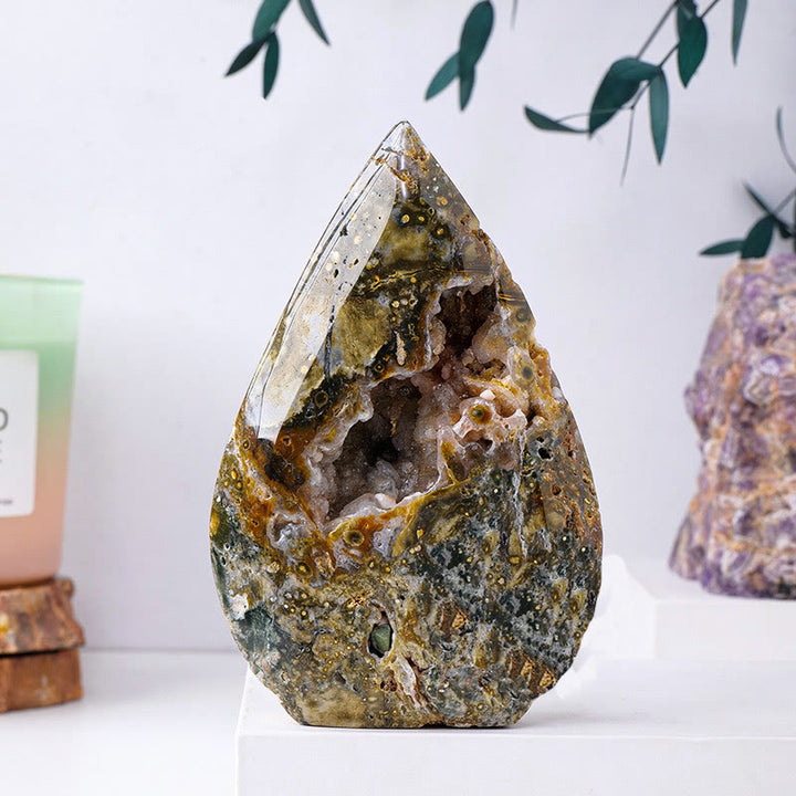 Ornamenti a forma di fiamma in cristallo naturale Olivenorma, decorazione con pietre preziose