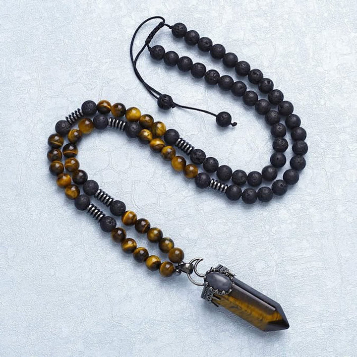 Collana Mala con ciondolo a prisma esagonale in cristallo naturale Olivenorma 