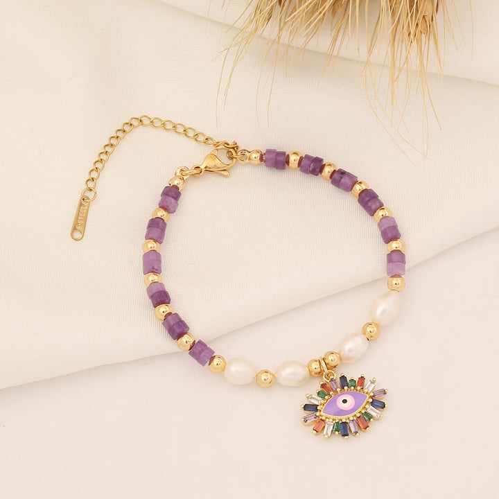 Bracciale con ciondolo anti-malocchio in cristallo naturale Olivenorma