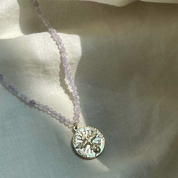 Collana con ciondolo in metallo con cristallo naturale Olivenorma