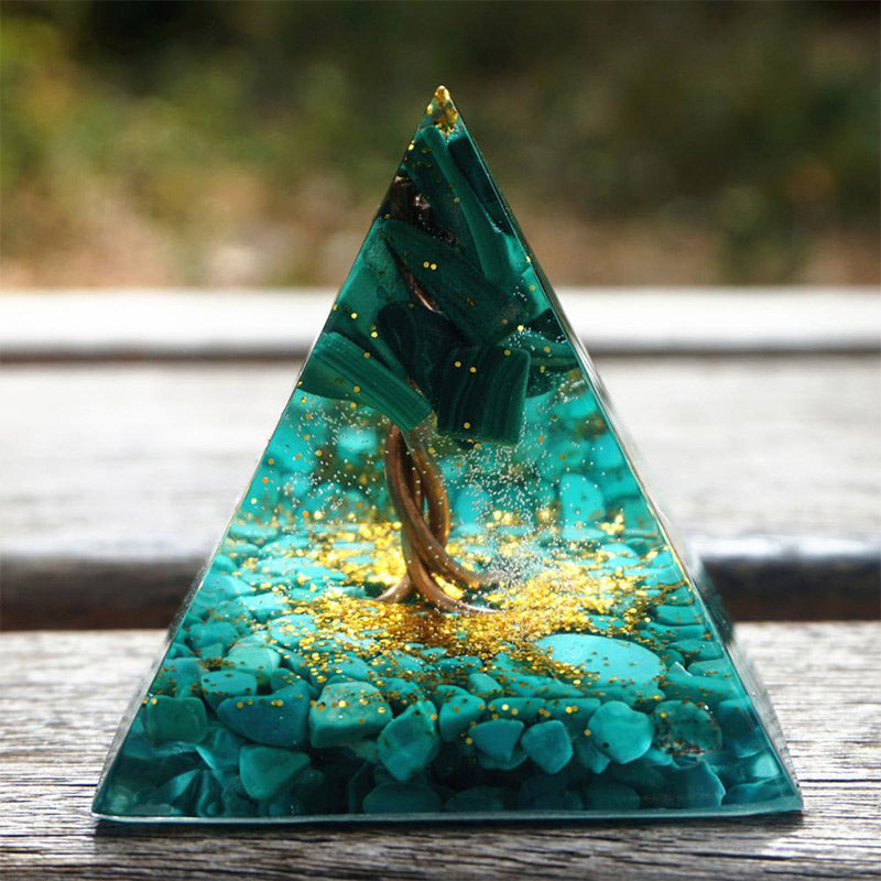 Malachite Olivenorma con piramide di orgone albero della vita turchese 