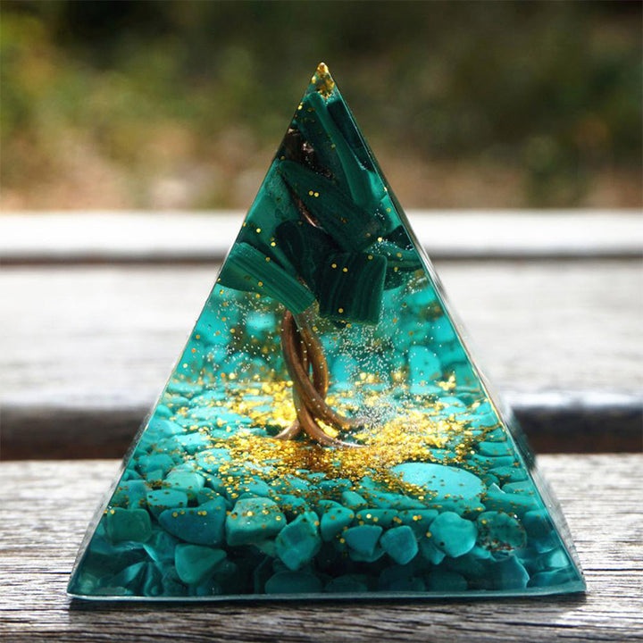Malachite Olivenorma con piramide di orgone albero della vita turchese 