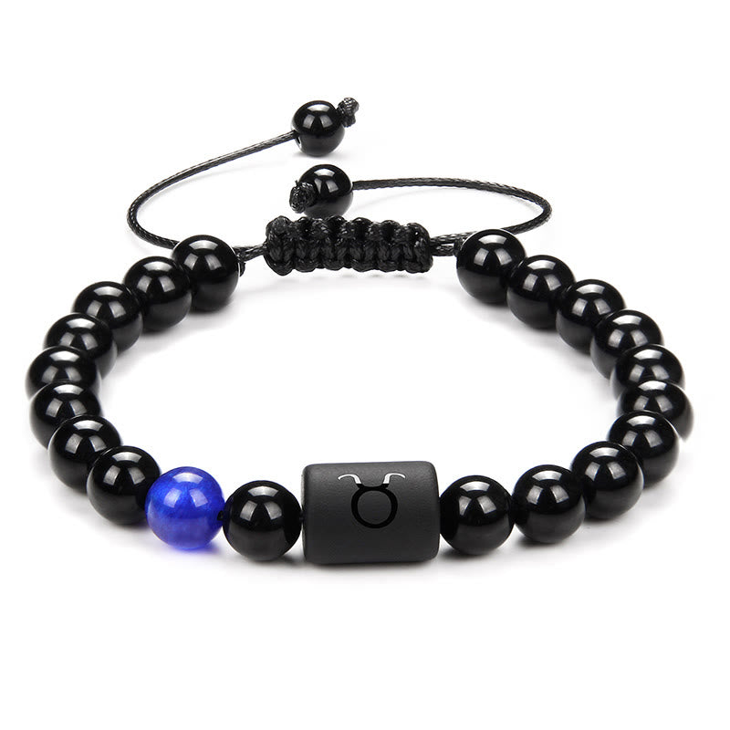 Olivenorma Bracciale intrecciato da uomo con zodiaco in onice nero naturale